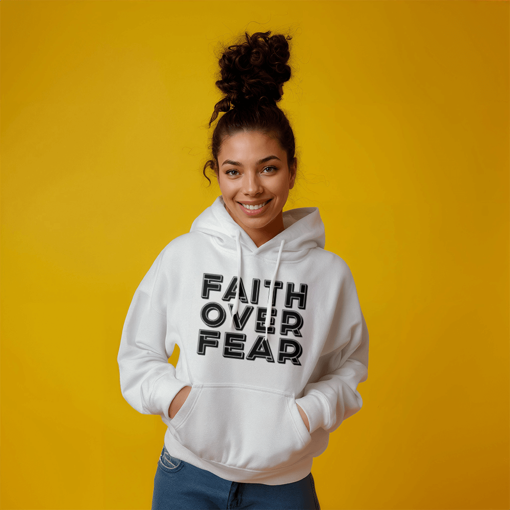 Faith Over Fear (Black) - Gildan 18500 Unisex Hooded Sweatshirt Front Print - Gift for Her - Gift for Him