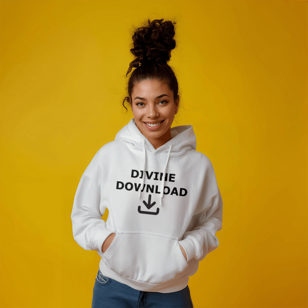 Divine Download (Black) - Gildan 18500 Unisex Hooded Sweatshirt Front Print - Gift for Her - Gift for Him