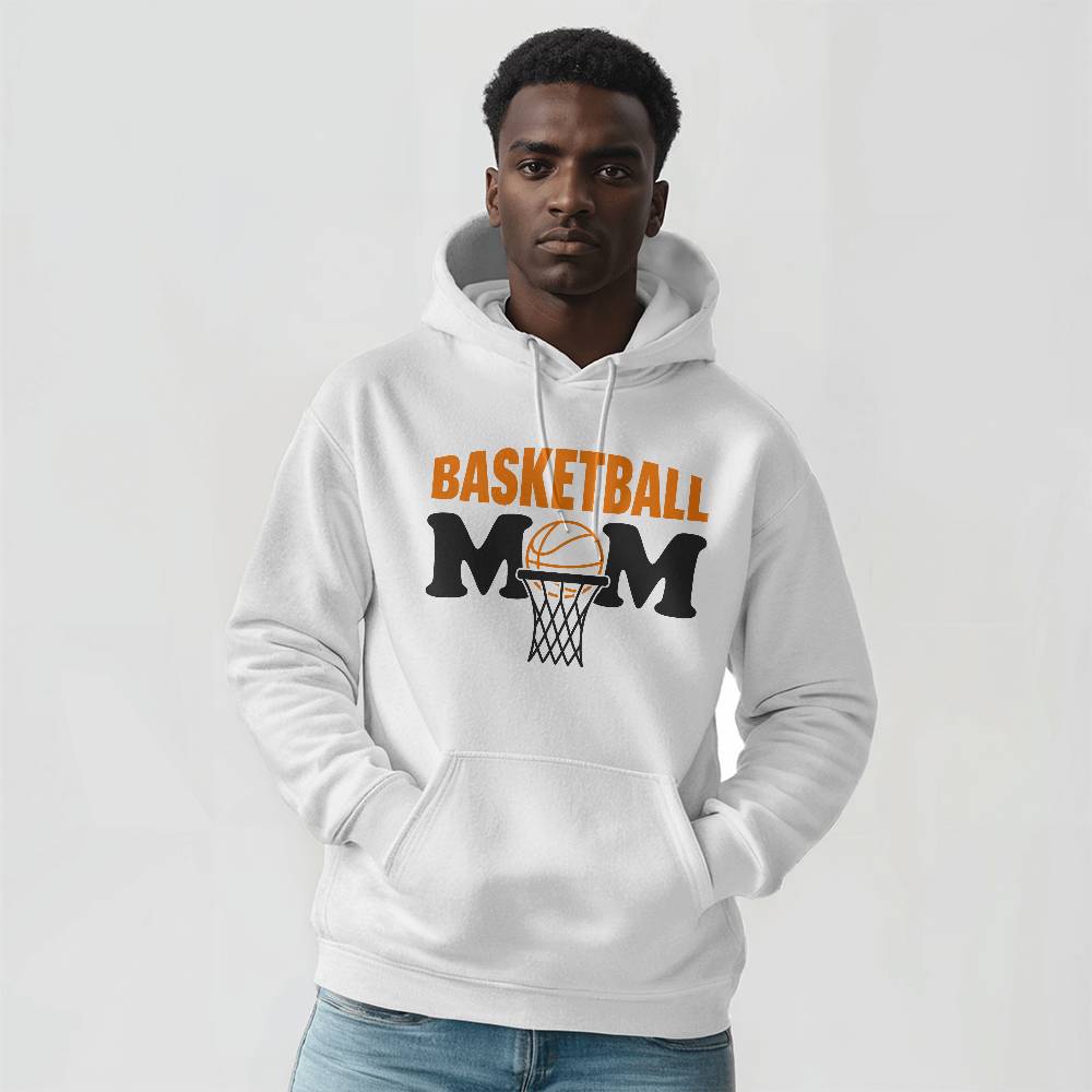 Basketball Mom (WHITE) - Gildan 18500 Unisex Hooded Sweatshirt Front Print Design - Gift for Mom