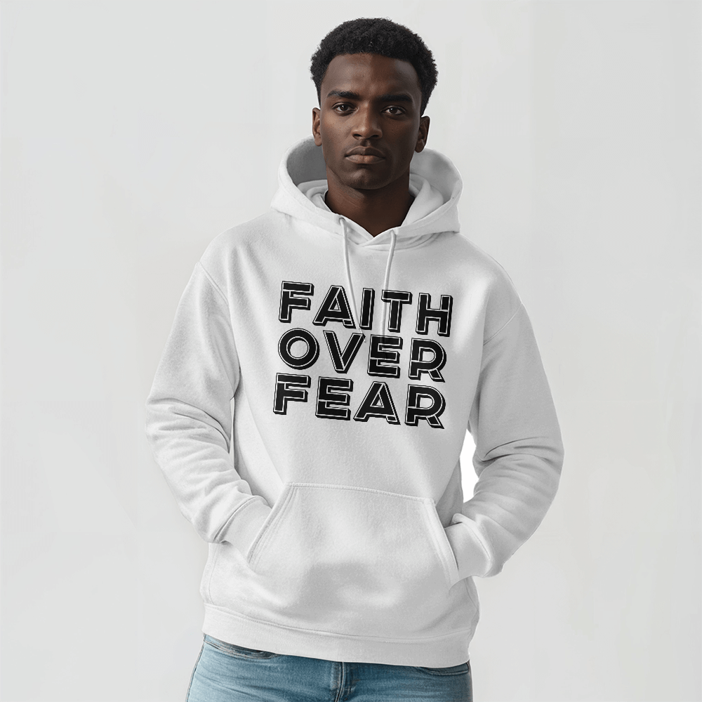 Faith Over Fear (Black) - Gildan 18500 Unisex Hooded Sweatshirt Front Print - Gift for Her - Gift for Him
