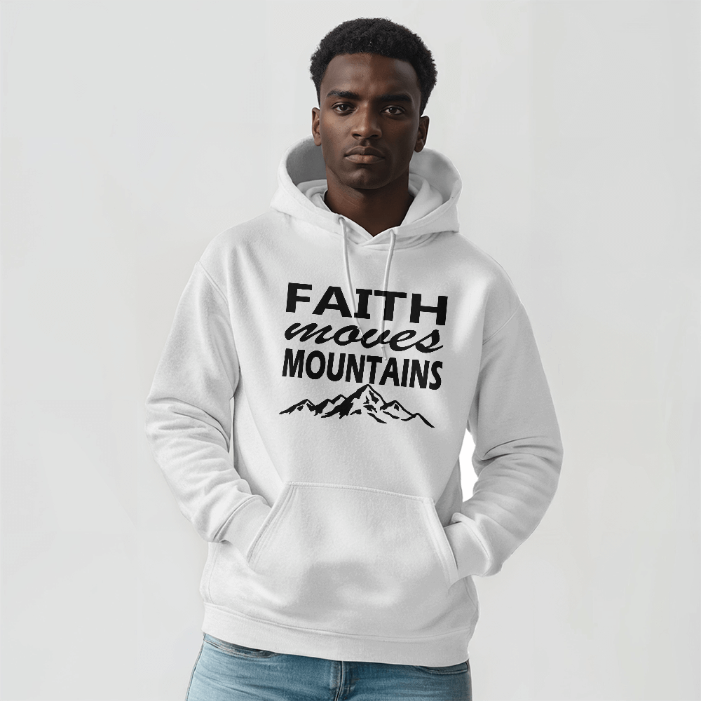 Faith Moves Mountains (Black) - Gildan 18500 Unisex Hooded Sweatshirt Front Print - Gift for Her - Gift for Him