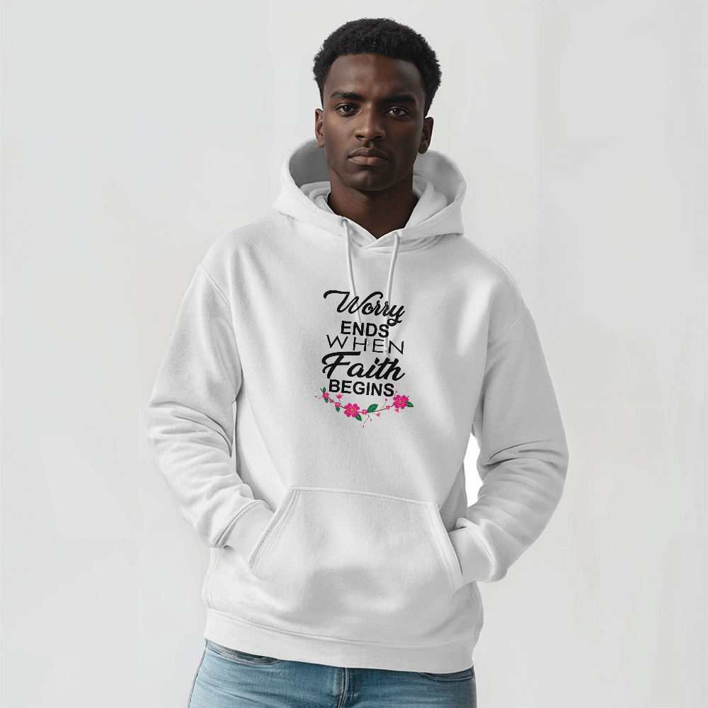 Worry Ends When Faith Begins - Gildan 18500 Unisex Hooded Sweatshirt Front Print - Gift for Her - Gift for Him