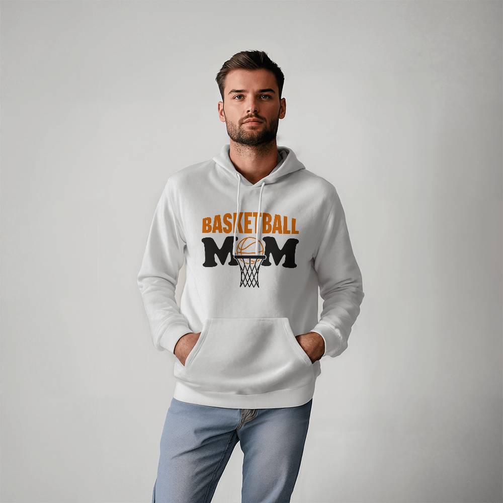 Basketball Mom (WHITE) - Gildan 18500 Unisex Hooded Sweatshirt Front Print Design - Gift for Mom