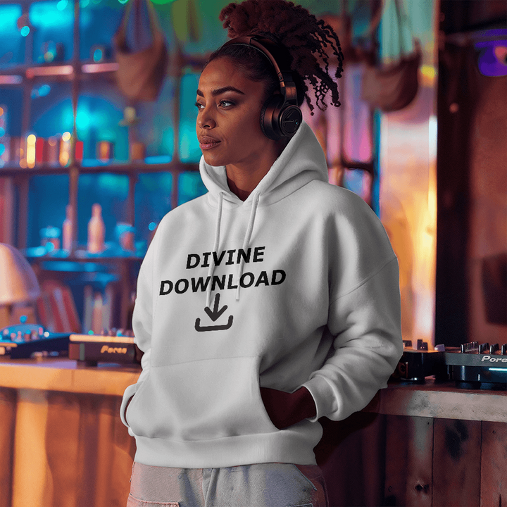 Divine Download (Black) Hooded Sweatshirt – Gift for Her - Gift for Him