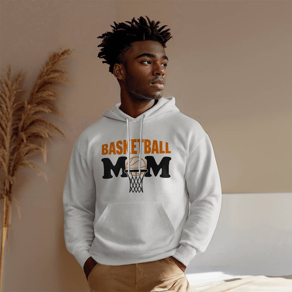 Basketball Mom (WHITE) - Gildan 18500 Unisex Hooded Sweatshirt Front Print Design - Gift for Mom