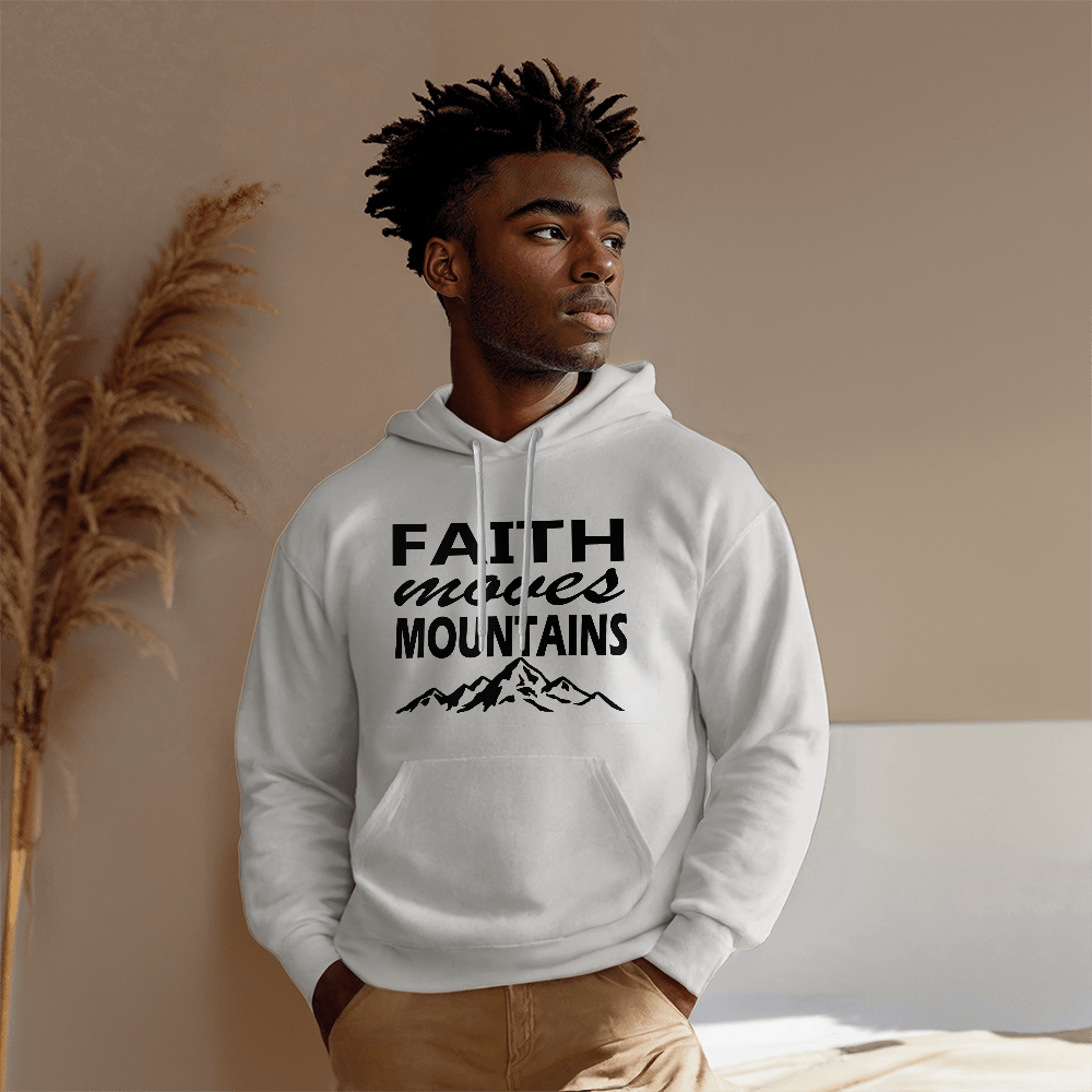 Faith Moves Mountains (Black) - Gildan 18500 Unisex Hooded Sweatshirt Front Print - Gift for Her - Gift for Him