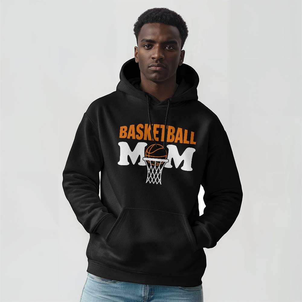 Basketball Mom (BLACK) - Gildan 18500 Unisex Hooded Sweatshirt Front Print Design - Gift for Mom