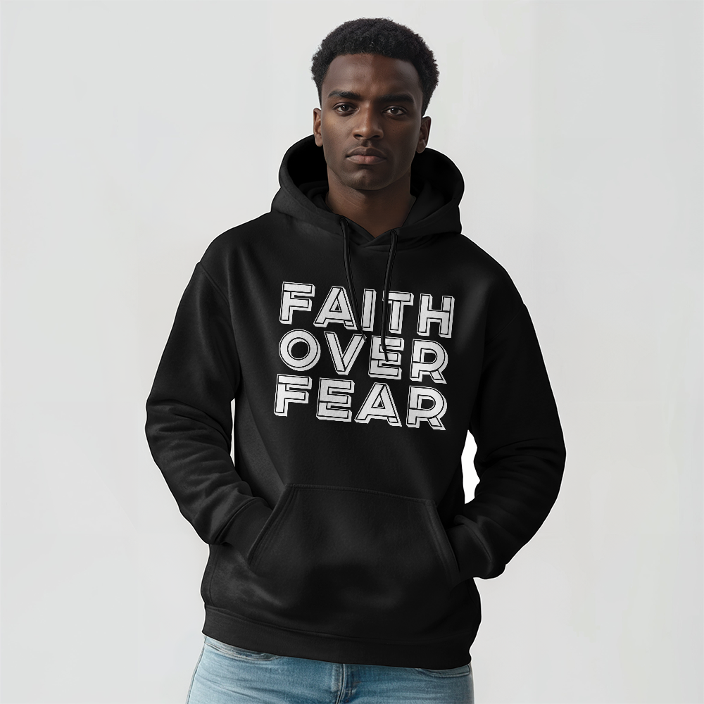 Faith Over Fear (White) - Gildan 18500 Unisex Hooded Sweatshirt Front Print - Gift for Her - Gift for Him