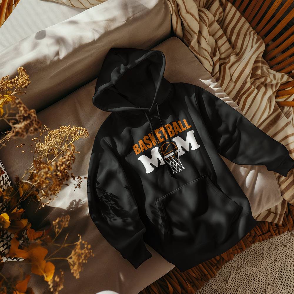 Basketball Mom (BLACK) - Gildan 18500 Unisex Hooded Sweatshirt Front Print Design - Gift for Mom