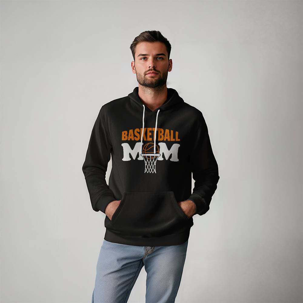 Basketball Mom (BLACK) - Gildan 18500 Unisex Hooded Sweatshirt Front Print Design - Gift for Mom