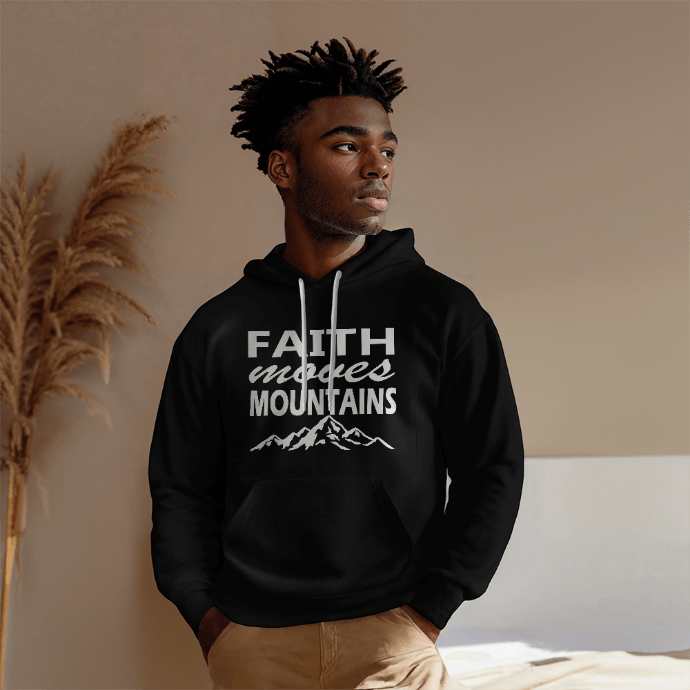 Faith Moves Mountains (White) - Gildan 18500 Unisex Hooded Sweatshirt Front Print - Gift for Her - Gift for Him