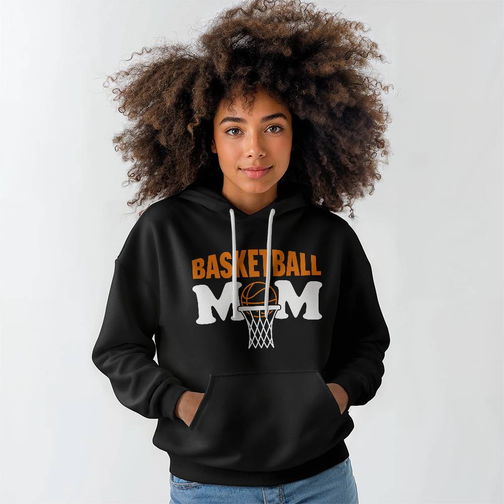 Basketball Mom (BLACK) - Gildan 18500 Unisex Hooded Sweatshirt Front Print Design - Gift for Mom