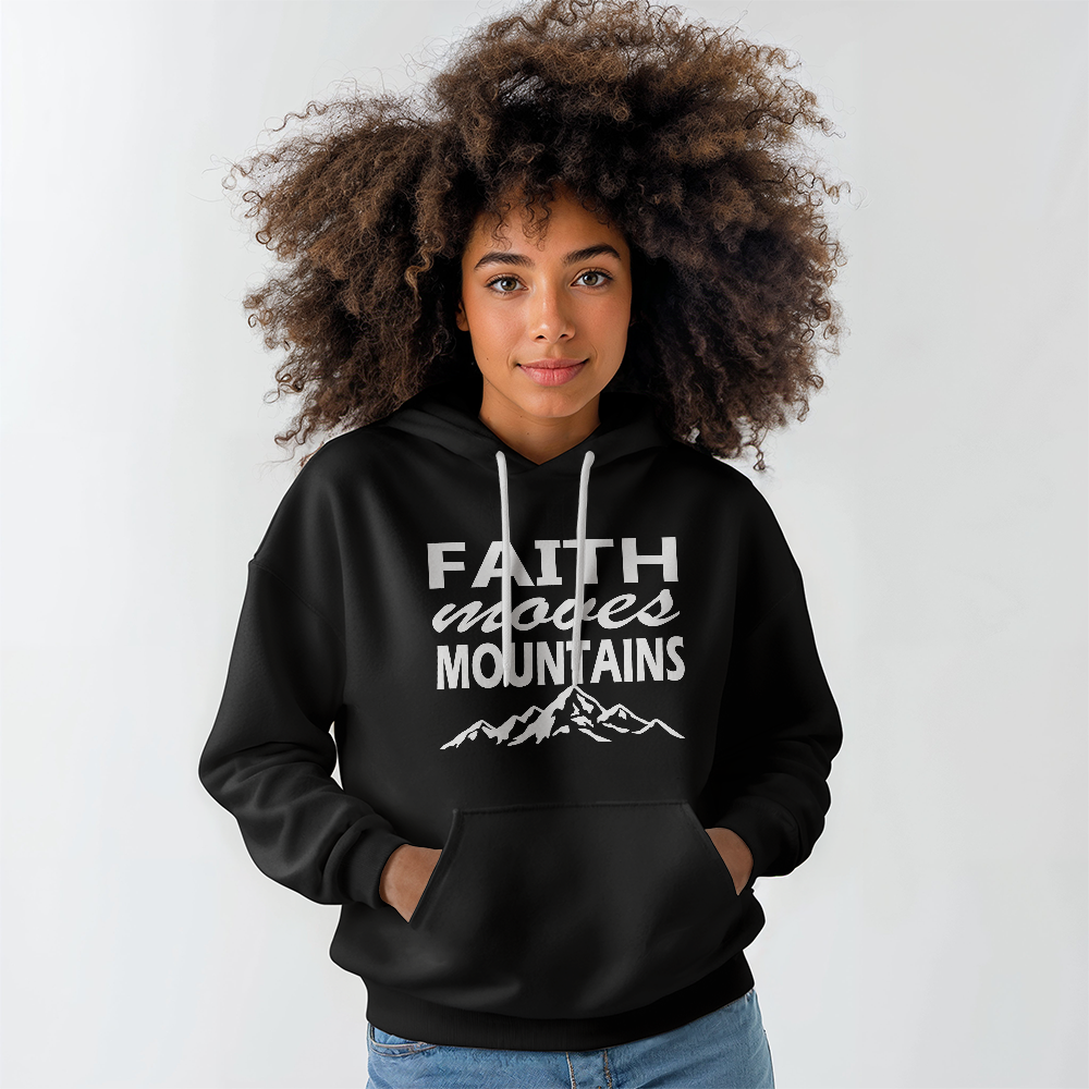 Faith Moves Mountains (White) - Gildan 18500 Unisex Hooded Sweatshirt Front Print - Gift for Her - Gift for Him