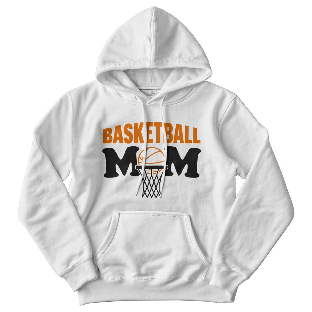 Basketball Mom (WHITE) - Gildan 18500 Unisex Hooded Sweatshirt Front Print Design - Gift for Mom