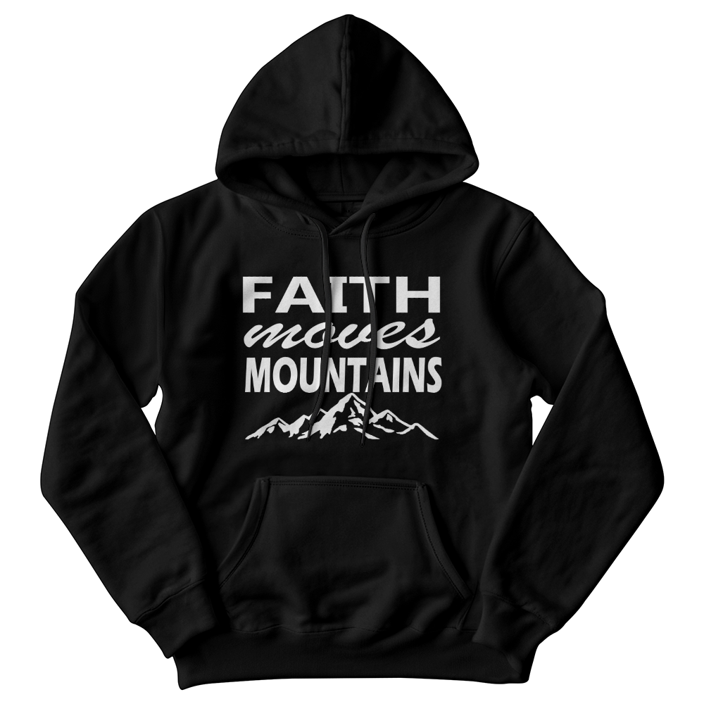 Faith Moves Mountains (White) - Gildan 18500 Unisex Hooded Sweatshirt Front Print - Gift for Her - Gift for Him