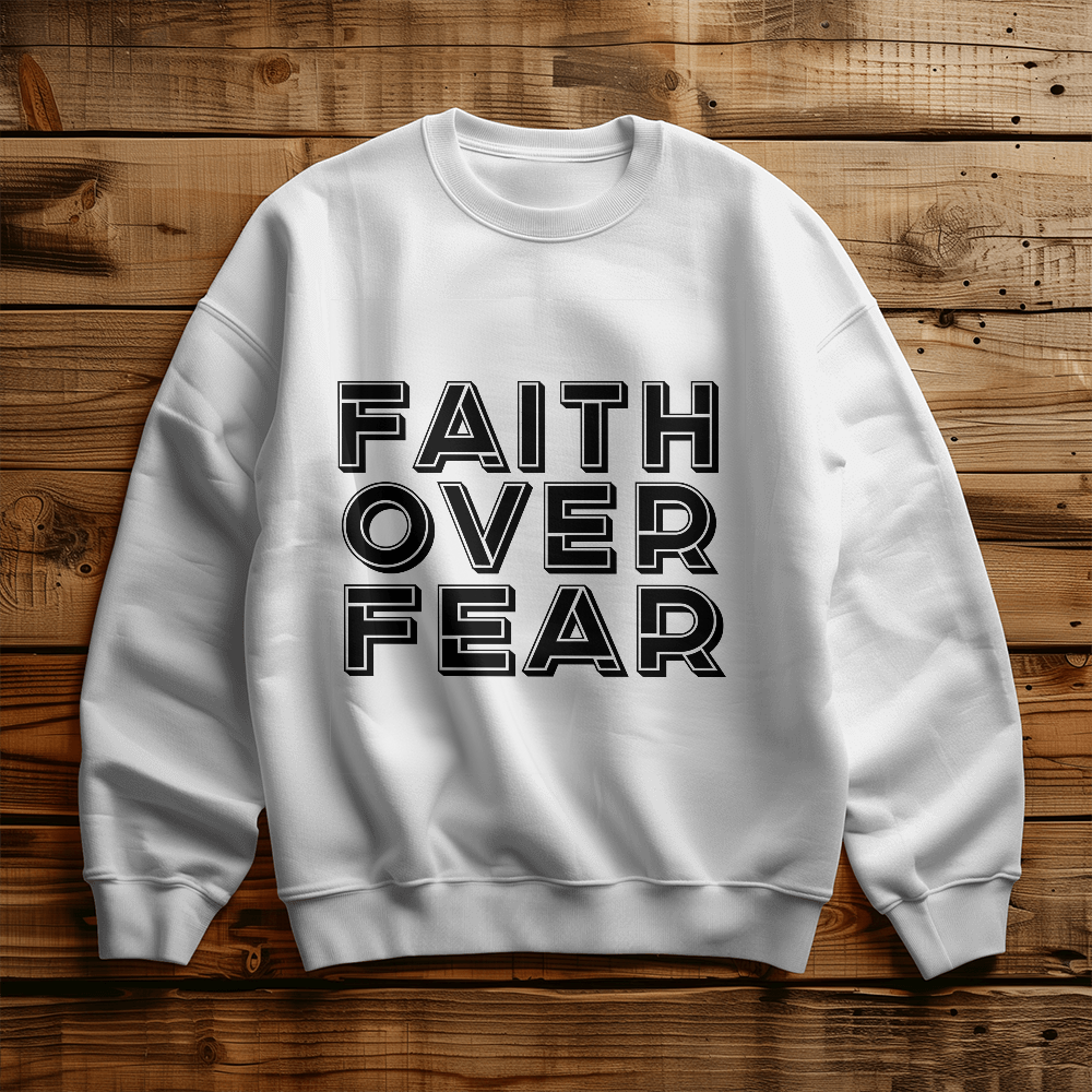 Faith Over Fear (Black) - Gildan 18000 Unisex Crewneck Sweatshirt Front Print - Gift for Her - Gift for Him
