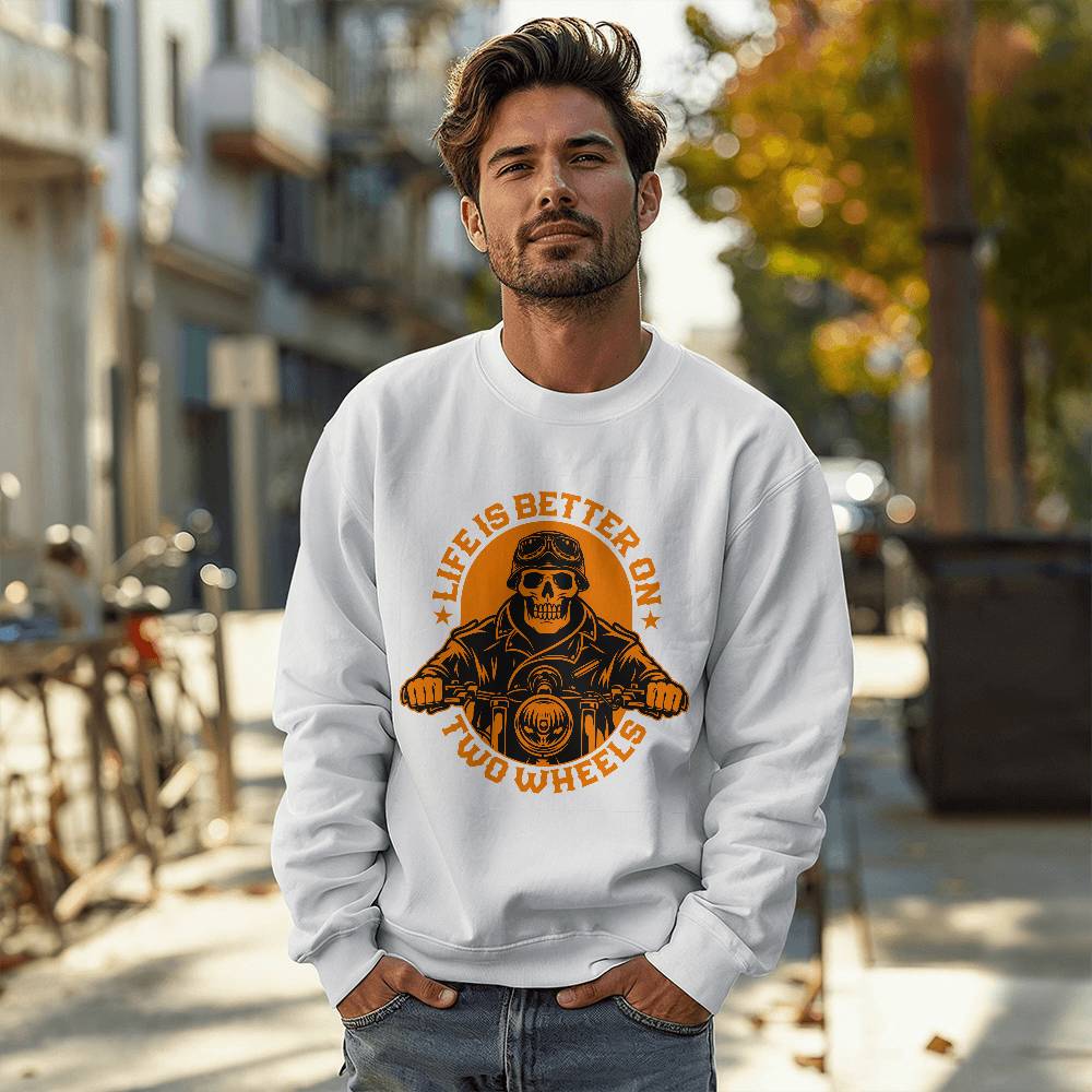 Life Is Better On Two Wheels - Gildan 18000 Unisex Crewneck Sweatshirt Front Print Design - Gift for Her - Gift for Him