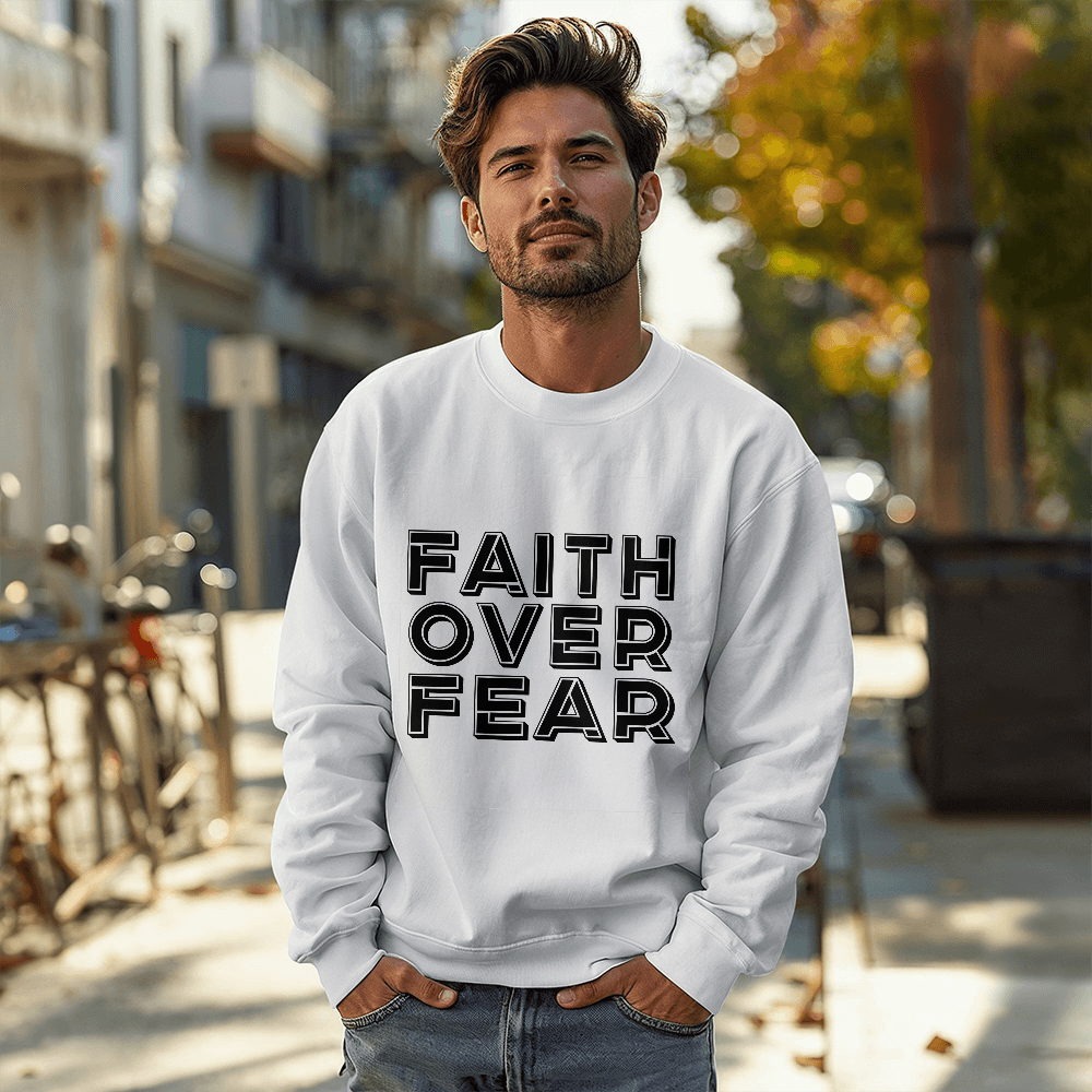 Faith Over Fear (Black) - Gildan 18000 Unisex Crewneck Sweatshirt Front Print - Gift for Her - Gift for Him
