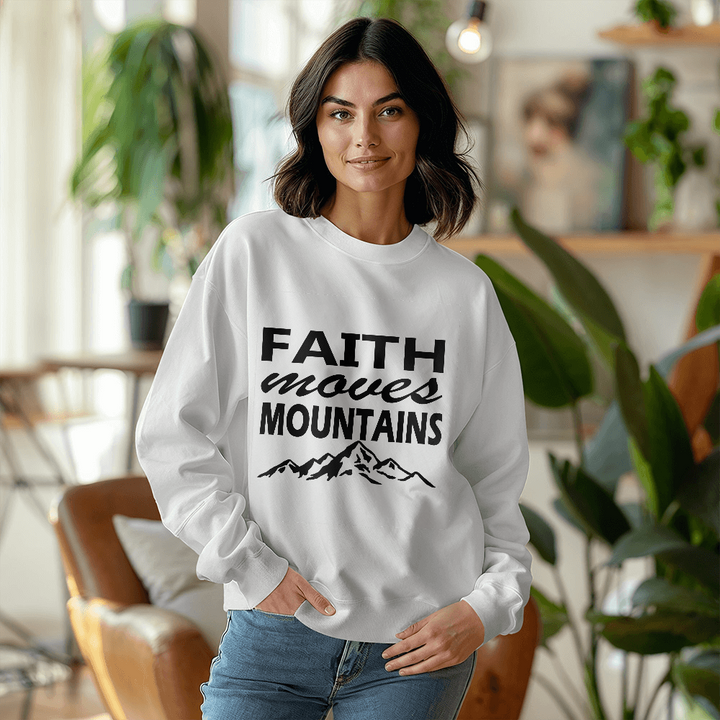 Faith Moves Mountains (Black) Crewneck Sweatshirt – Gift for Her - Gift for Him