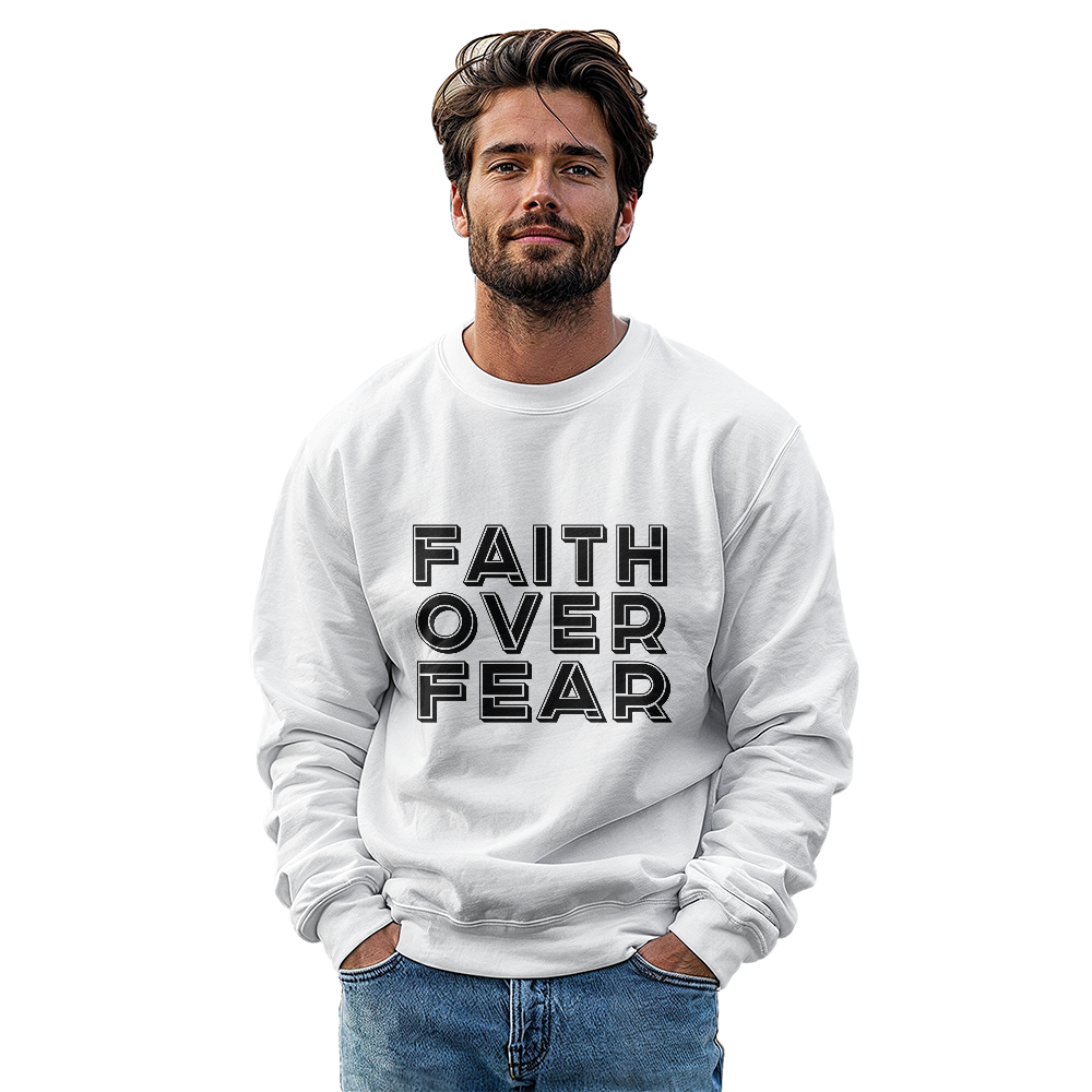 Faith Over Fear (Black) - Gildan 18000 Unisex Crewneck Sweatshirt Front Print - Gift for Her - Gift for Him