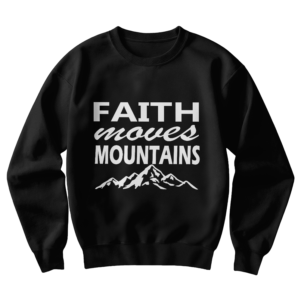 Faith Moves Mountains (White) - Gildan 18000 Unisex Crewneck Sweatshirt Front Print - Gift for Her - Gift for Him