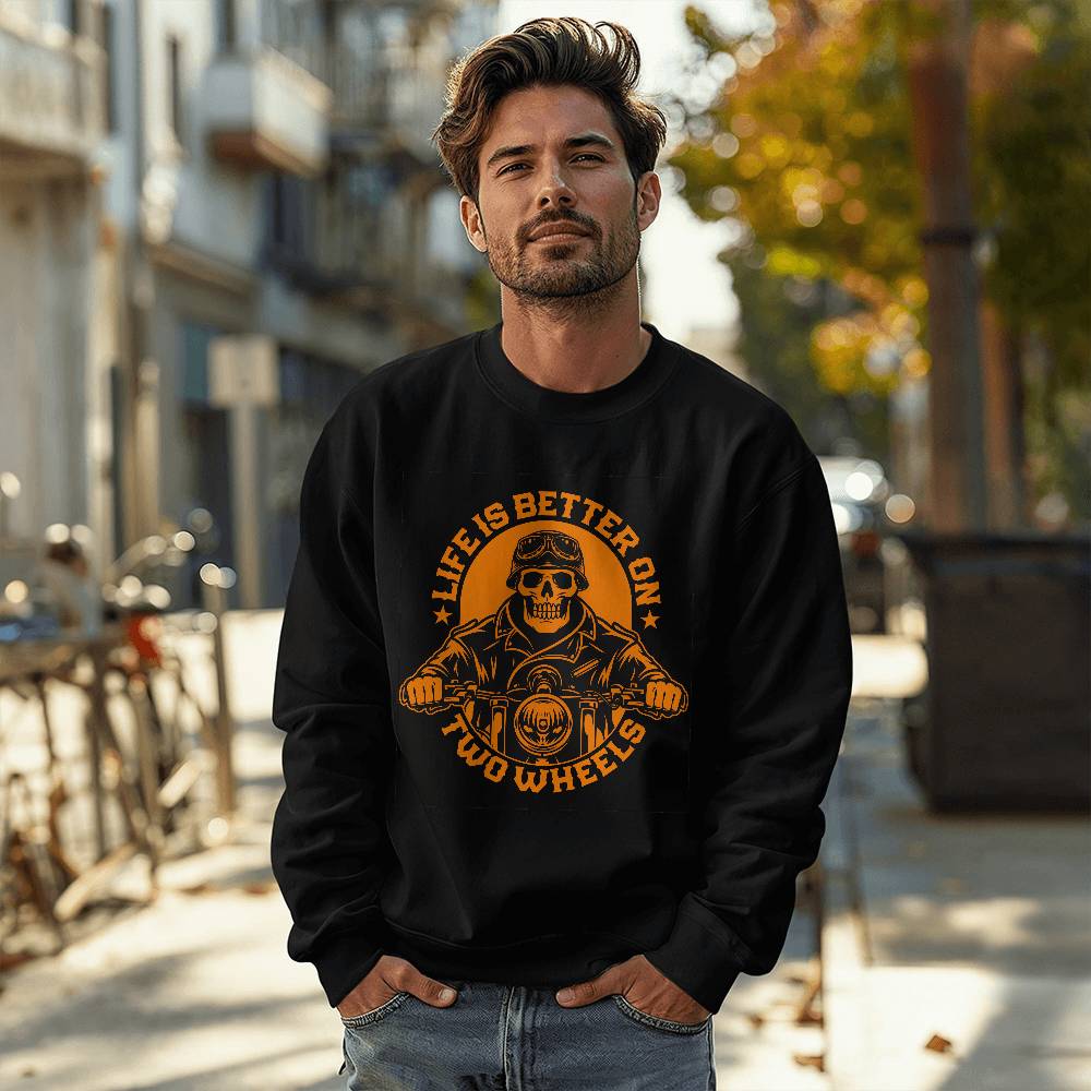 Life Is Better On Two Wheels - Gildan 18000 Unisex Crewneck Sweatshirt Front Print Design - Gift for Her - Gift for Him