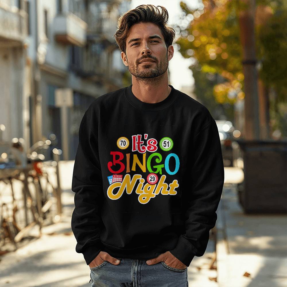 It's Bingo Night (BLACK) - Gildan 18000 Unisex Crewneck Sweatshirt Front Print - Gift for Her - Gift for Him