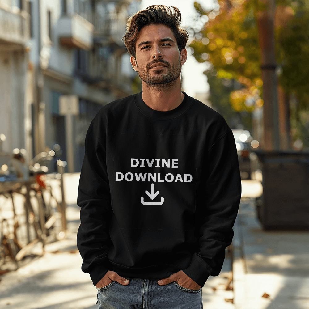 Divine Download (White) - Gildan 18000 Unisex Crewneck Sweatshirt Front Print - Gift for Her - Gift for Him