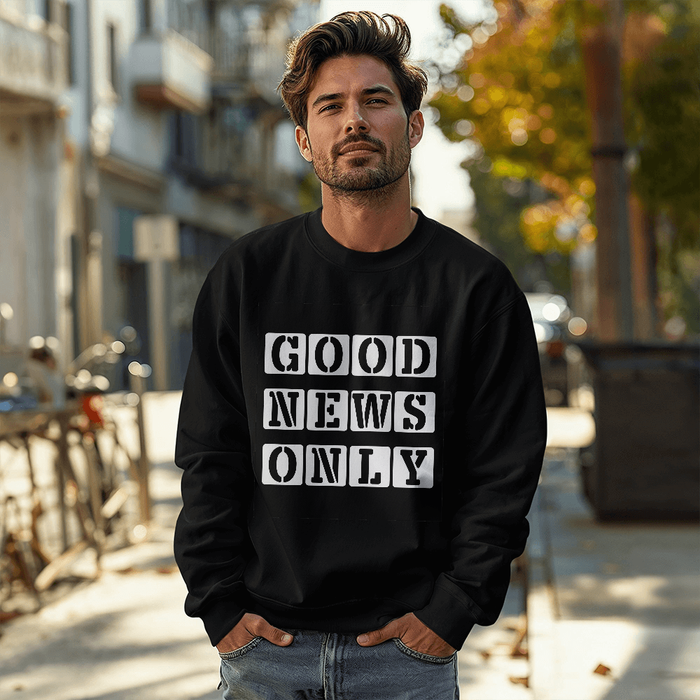 Good News Only (White) - Gildan 18000 Unisex Crewneck Sweatshirt Front Print - Gift for Her - Gift for Him