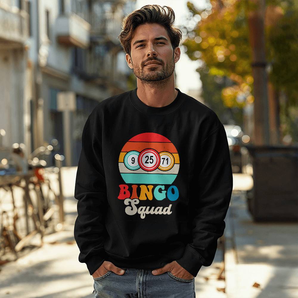 Bingo Squad (BLACK) - Gildan 18000 Unisex Crewneck Sweatshirt Front Print - Gift for Her - Gift for Him