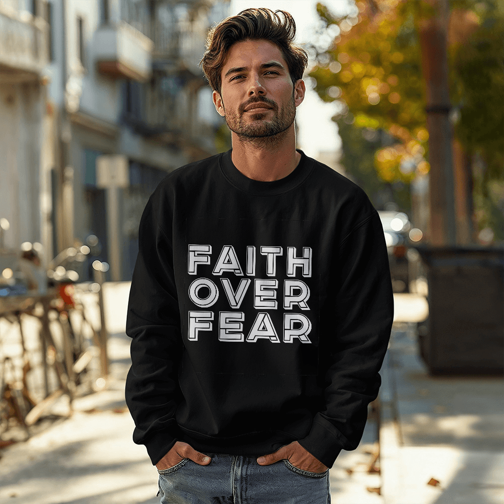 Faith Over Fear (White) - Gildan 18000 Unisex Crewneck Sweatshirt Front Print - Gift for Her - Gift for Him