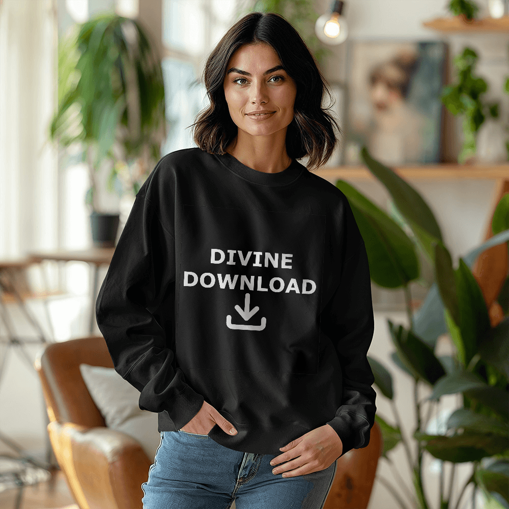 Divine Download (White) - Gildan 18000 Unisex Crewneck Sweatshirt Front Print - Gift for Her - Gift for Him