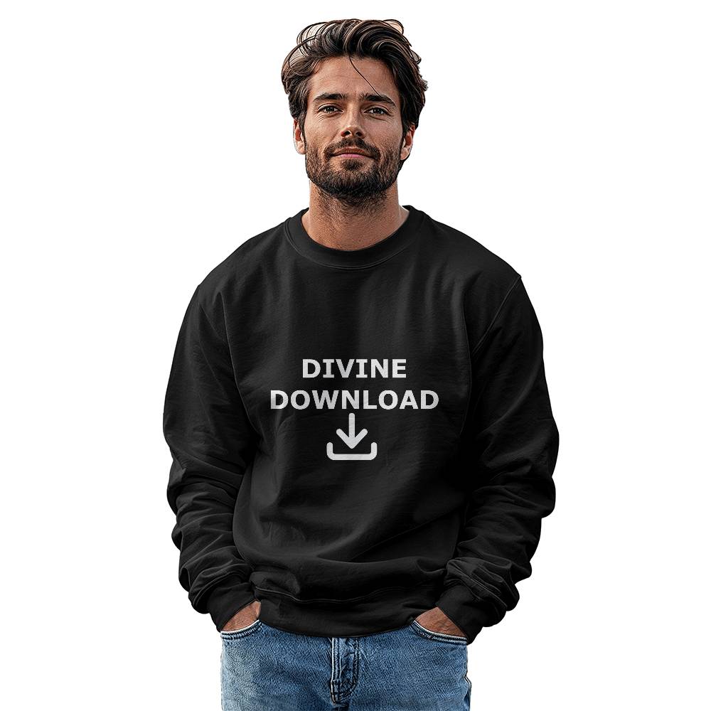Divine Download (White) - Gildan 18000 Unisex Crewneck Sweatshirt Front Print - Gift for Her - Gift for Him