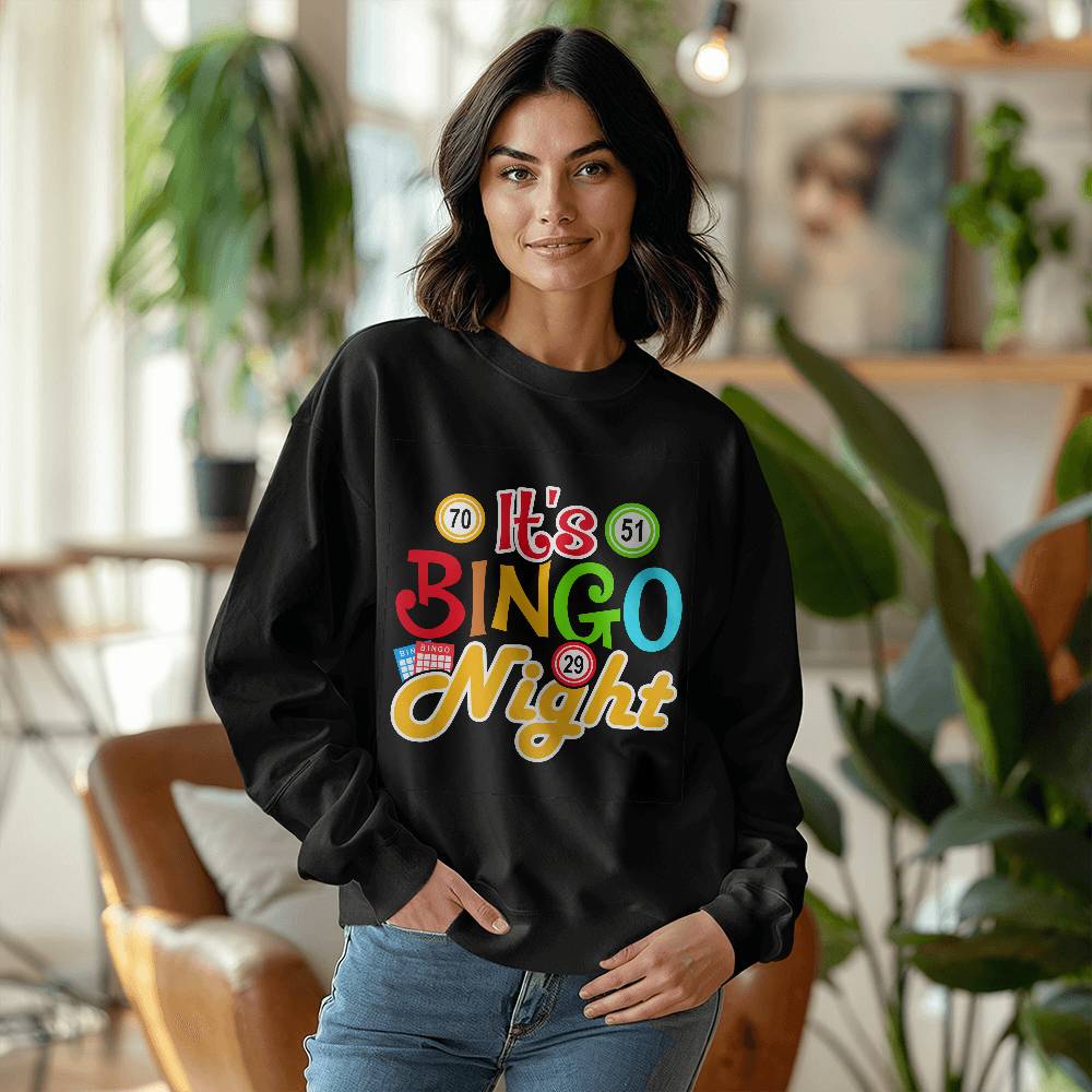 It's Bingo Night (BLACK) - Gildan 18000 Unisex Crewneck Sweatshirt Front Print - Gift for Her - Gift for Him