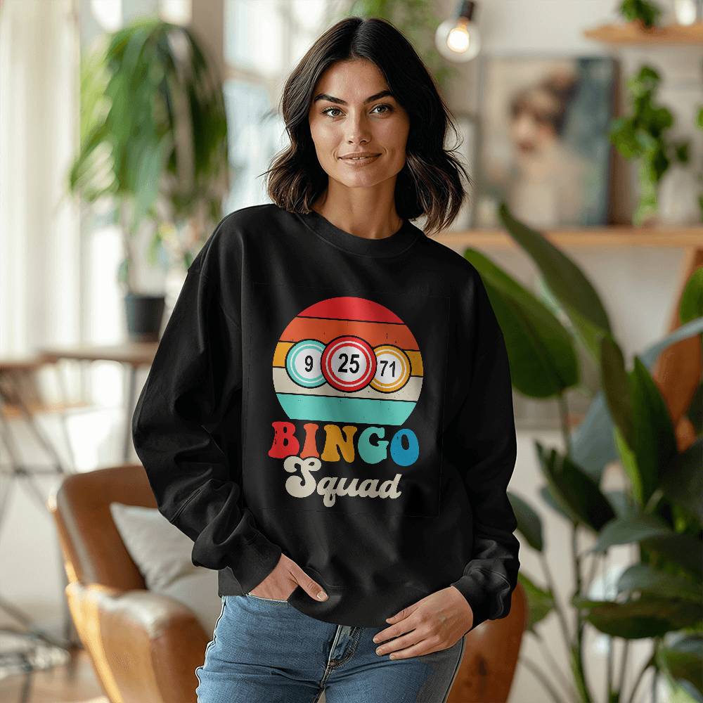 Bingo Squad (BLACK) - Gildan 18000 Unisex Crewneck Sweatshirt Front Print - Gift for Her - Gift for Him