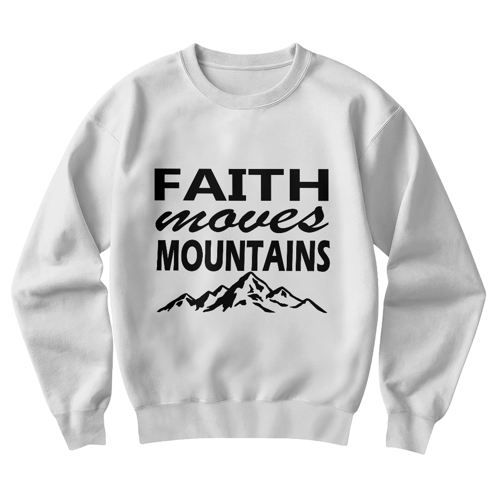 Faith Moves Mountains (Black) - Gildan 18000 Unisex Crewneck Sweatshirt Front Print - Gift for Her - Gift for Him