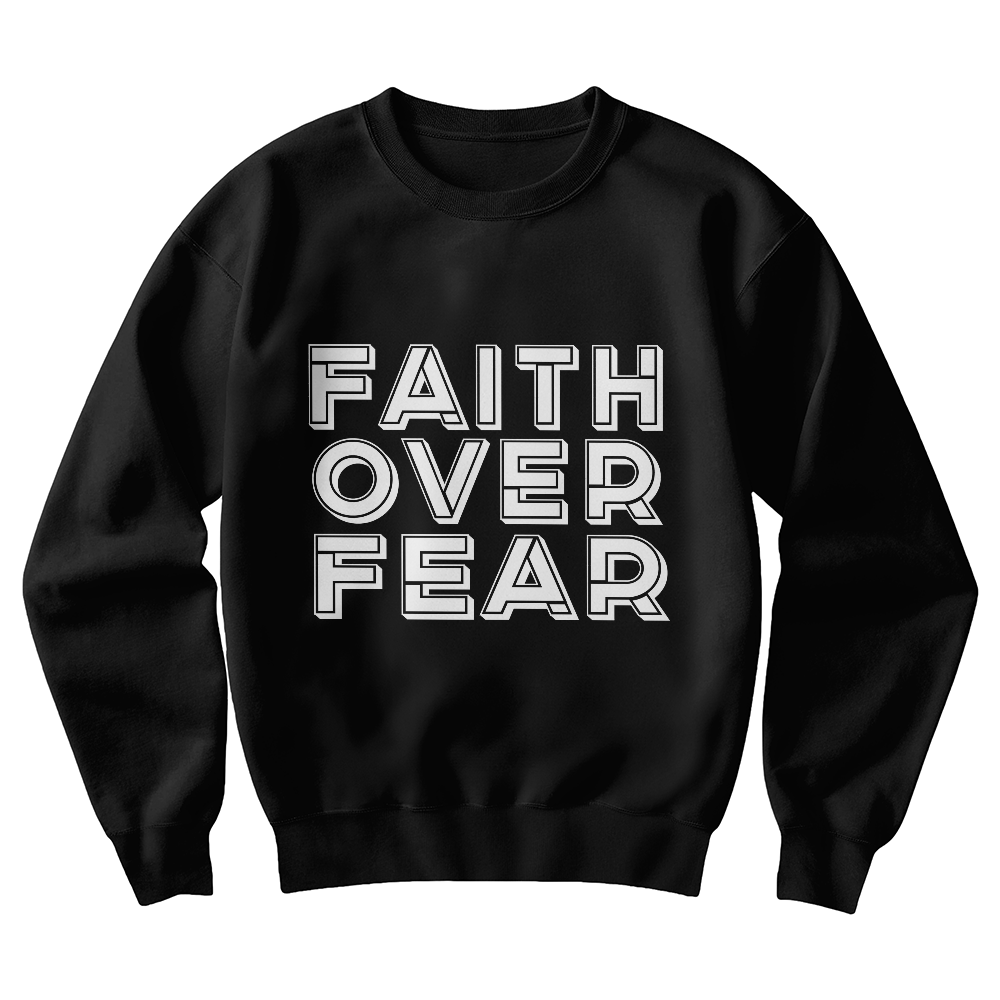 Faith Over Fear (White) - Gildan 18000 Unisex Crewneck Sweatshirt Front Print - Gift for Her - Gift for Him