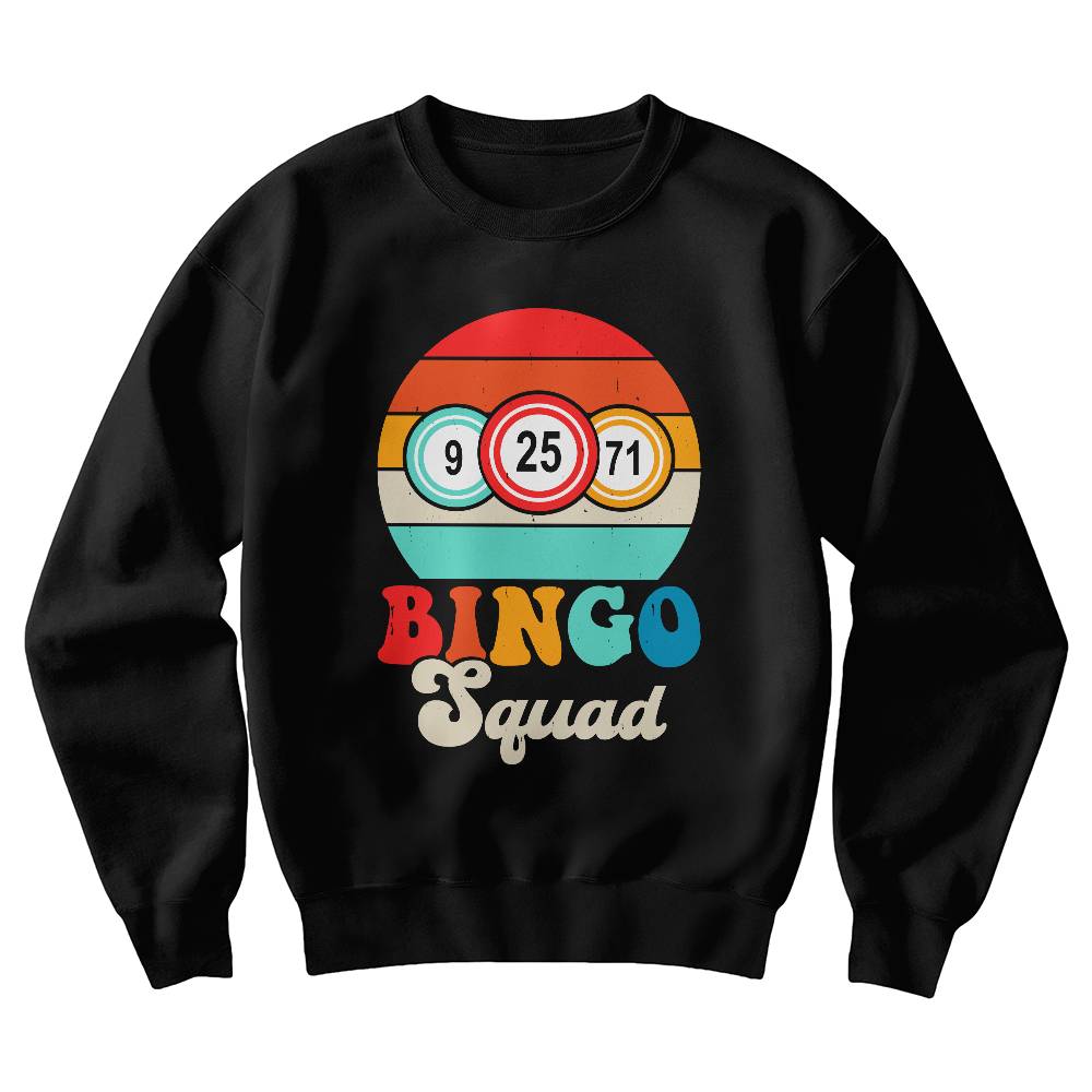 Bingo Squad (BLACK) - Gildan 18000 Unisex Crewneck Sweatshirt Front Print - Gift for Her - Gift for Him