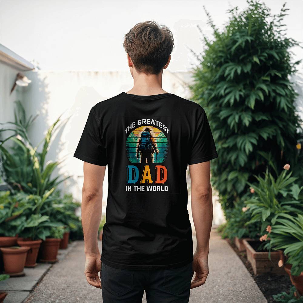 The Greatest Dad In The World (BLACK) - Bella + Canvas 3001 Unisex T-Shirt Back Print Design - Gift for Dad