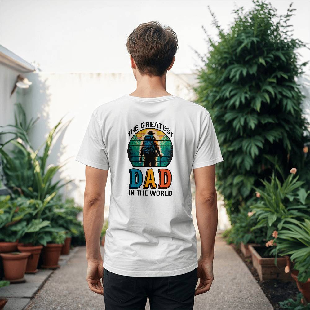 The Greatest Dad In The World (WHITE) - Bella + Canvas 3001 Unisex T-Shirt Back Print Design - Gift for Dad - Gift for Him