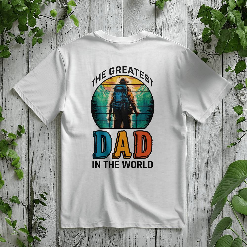 The Greatest Dad In The World (WHITE) - Bella + Canvas 3001 Unisex T-Shirt Back Print Design - Gift for Dad - Gift for Him