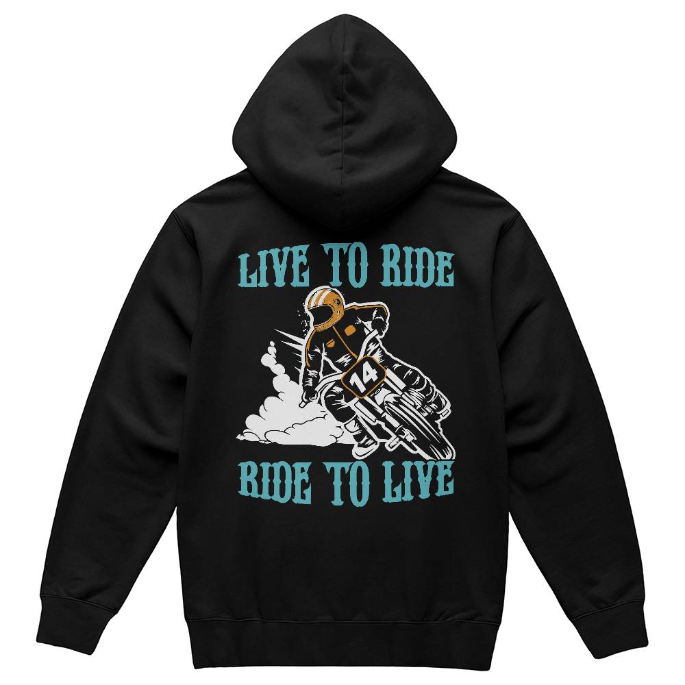 Live To Ride, Ride To Live (BLACK) - Bella + Canvas 3719 Unisex Pullover Hoodie Back Print Design  - Gift for Dad - Gift for Him