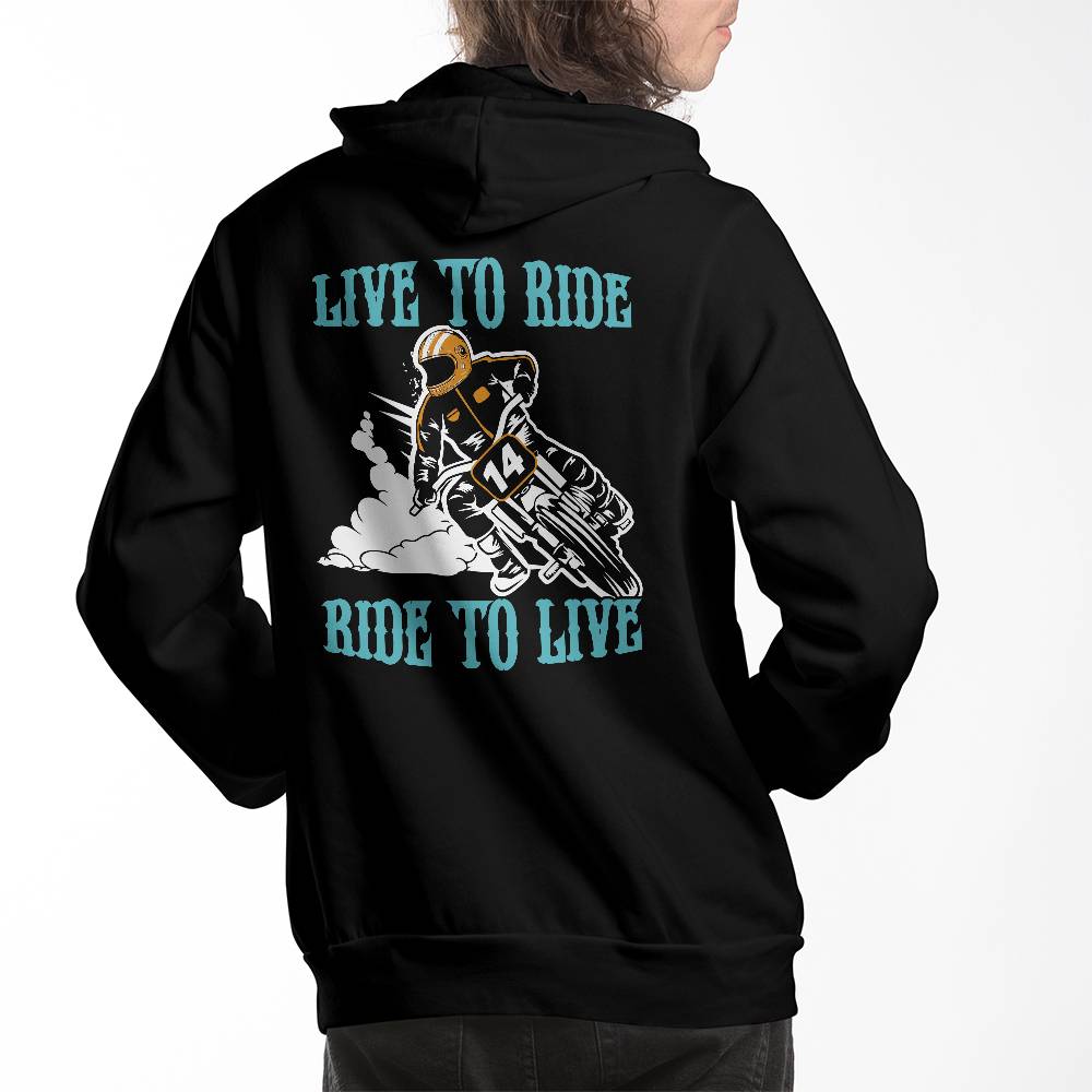 Live To Ride, Ride To Live (BLACK) - Bella + Canvas 3719 Unisex Pullover Hoodie Back Print Design  - Gift for Dad - Gift for Him