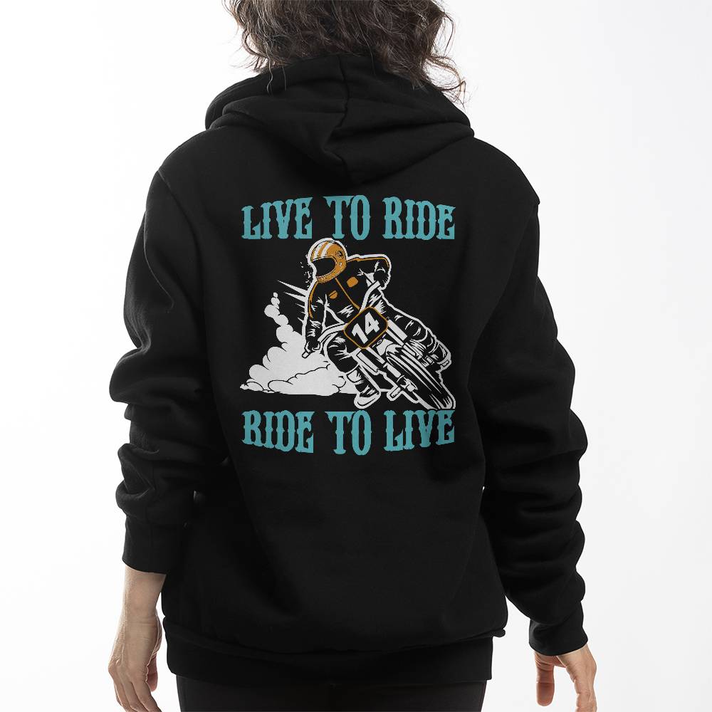 Live To Ride, Ride To Live (BLACK) - Bella + Canvas 3719 Unisex Pullover Hoodie Back Print Design  - Gift for Dad - Gift for Him