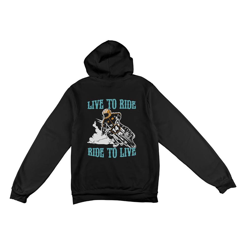 Live To Ride, Ride To Live (BLACK) - Bella + Canvas 3719 Unisex Pullover Hoodie Back Print Design  - Gift for Dad - Gift for Him