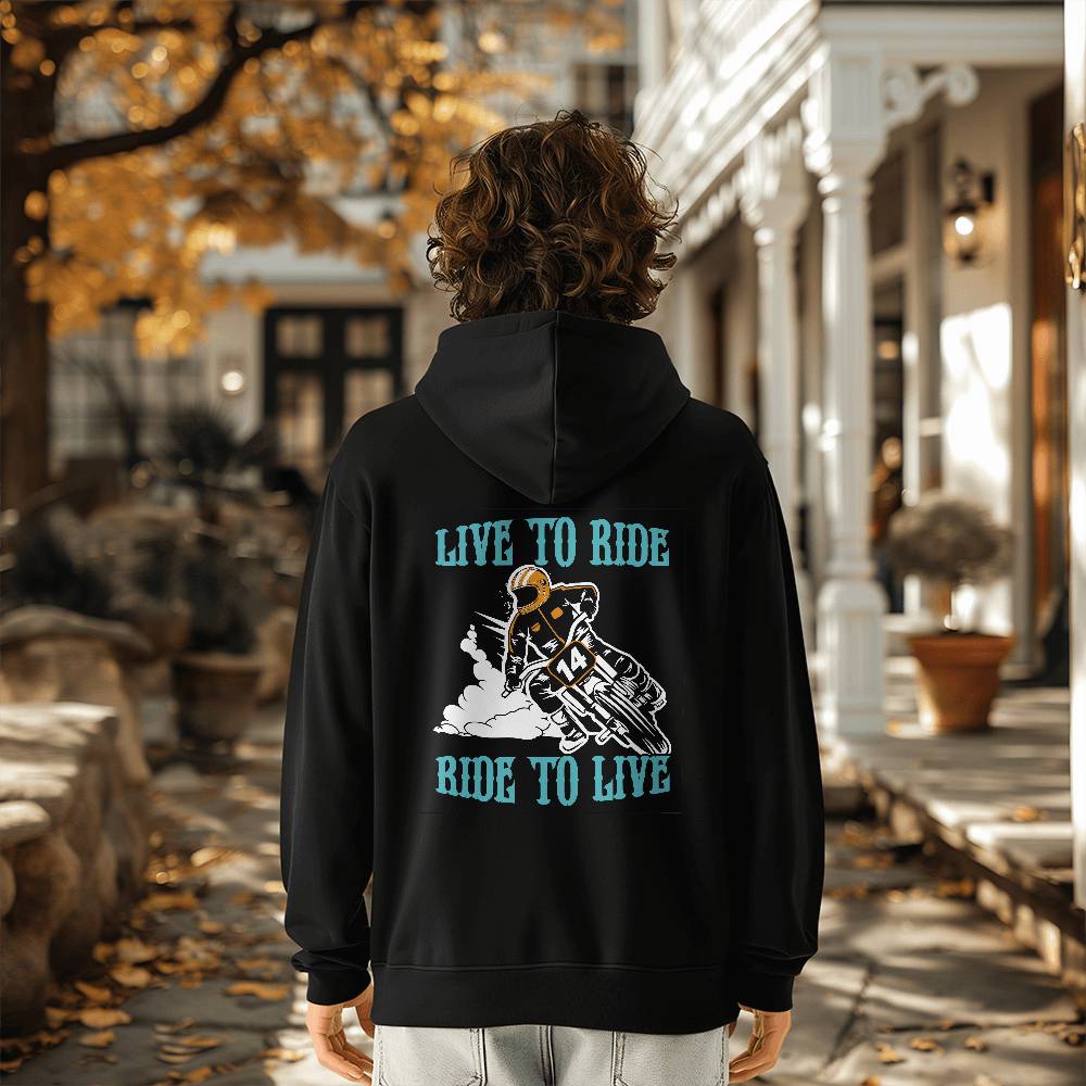 Live To Ride, Ride To Live (BLACK) - Bella + Canvas 3719 Unisex Pullover Hoodie Back Print Design  - Gift for Dad - Gift for Him