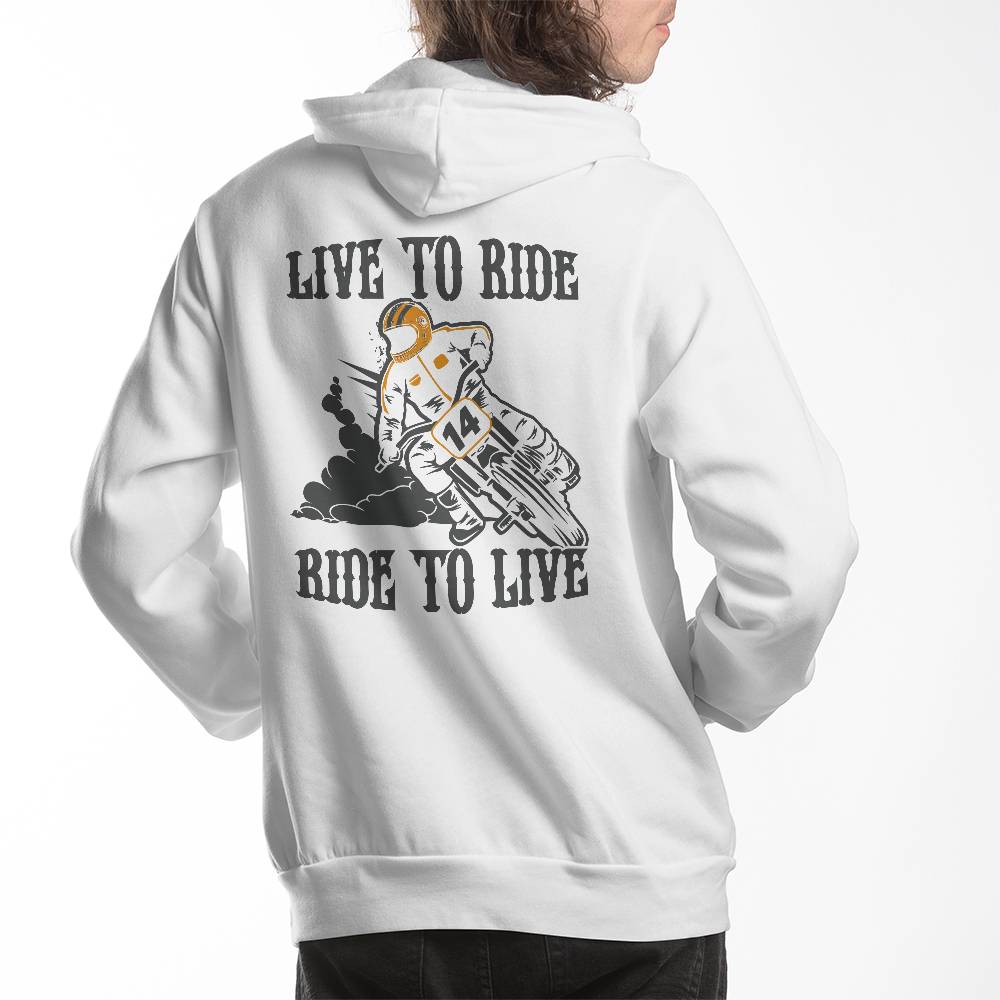 Live To Ride, Ride To Live (WHITE) - Bella + Canvas 3719 Unisex Pullover Hoodie Back Print Design  - Gift for Dad - Gift for Him