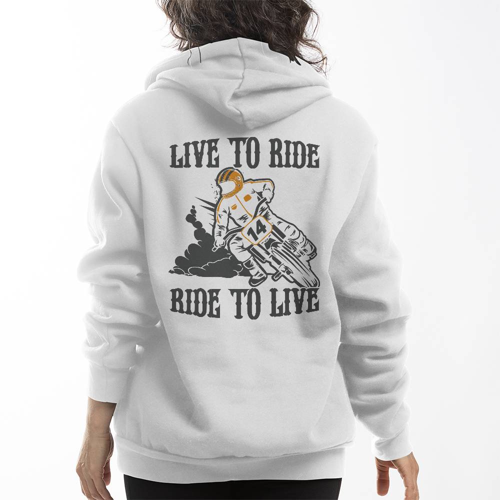 Live To Ride, Ride To Live (WHITE) - Bella + Canvas 3719 Unisex Pullover Hoodie Back Print Design  - Gift for Dad - Gift for Him