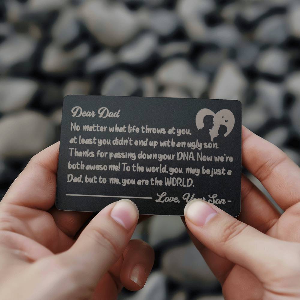 Dad, But To Me, You Are The World - Engraved Metal Wallet Card - Gift for Dad