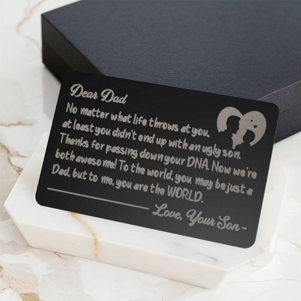 Dad, But To Me, You Are The World - Engraved Metal Wallet Card - Gift for Dad